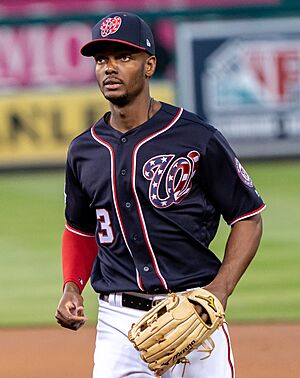 Michael Taylor, Washington Nationals leaves the field at the end of an inning (41450076381) (cropped).jpg