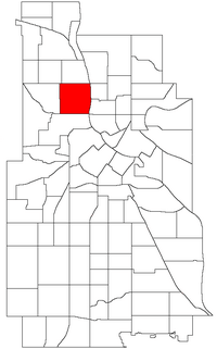 Location of Hawthorne within the U.S. city of Minneapolis