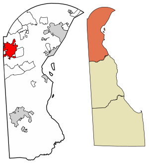 Location of Newark in New Castle County, Delaware