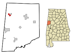 Location in Pickens County and the state of Alabama