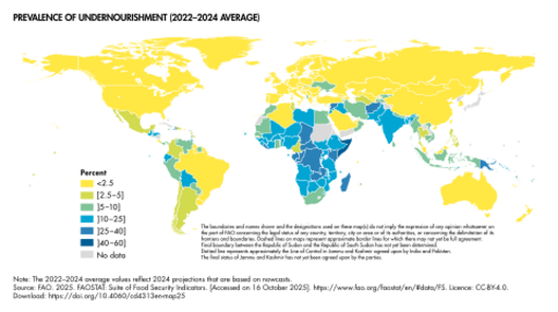 Prevalence of undernourishment (2022–2024 average)