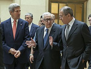 Secretary Kerry, Russian Foreign Minister Lavrov, UN Special Envoy Brahimi Walk Through UN Headquarters (9733310567)