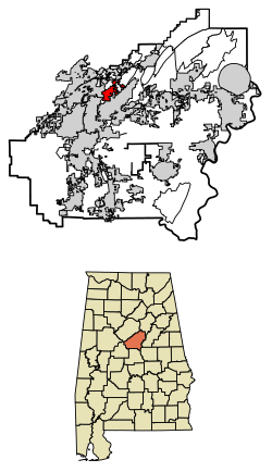 Location of Indian Springs Village in Shelby County, Alabama.