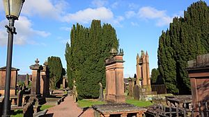 Yews in St Michael's Churchyard, Dumfries. View west.jpg