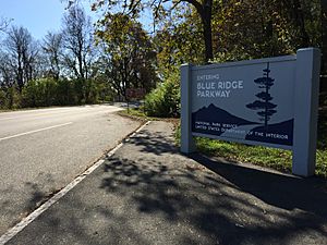 2016-10-24 10 34 39 Sign at the north end of the southbound Blue Ridge Parkway at Rockfish Gap in Nelson County, Virginia