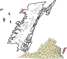 Location in Accomack County and the state of Virginia.