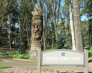Chief Kno-Tah with sign - Hillsboro, Oregon