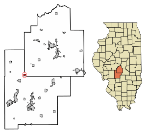Location of Harvel in Christian County, Illinois.