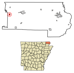 Location of Datto in Clay County, Arkansas.
