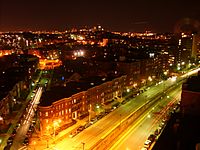 Comm Ave at South Street in Brighton at night