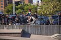 Cooper Qua with the kickflip transfer at Far Rockaway Skatepark