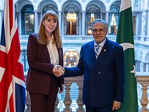 Deputy Prime Minister Angela Rayner welcomes the Deputy Prime Minister of Pakistan Mohammad Ishaq Dar to the Foreign Office in Westminster