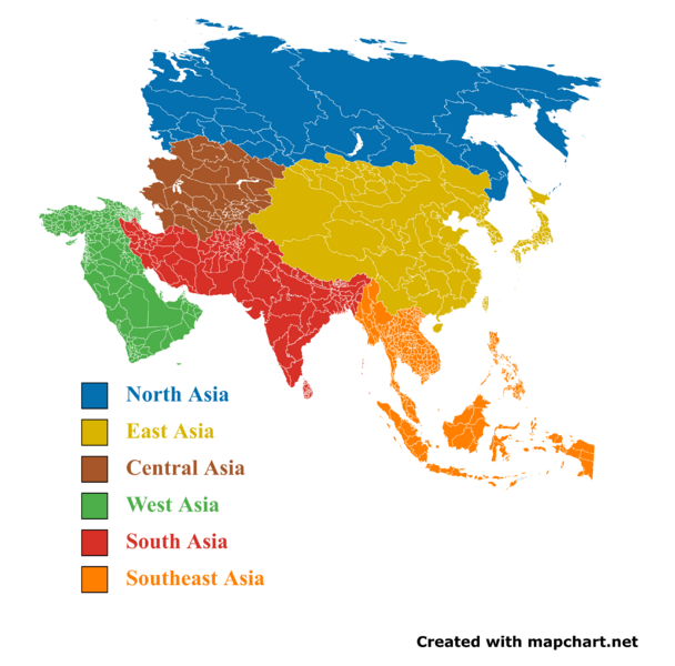 Detailed map of Asian regions