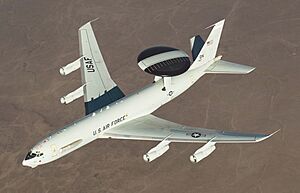 E-3 Sentry Airborne Warning and Control System (AWACS) conducts a mission