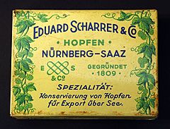 Eduard Scharrer & Co, Nürnberg-Saaz Hopfen tin