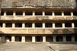 Ellora Caves, India, Facade of ancient Buddhist temple, Cave 11