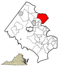 Location of McLean in Fairfax County, Virginia
