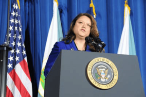 Fawn Sharp at White House podium