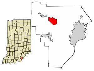 Location of Galena in Floyd County, Indiana.