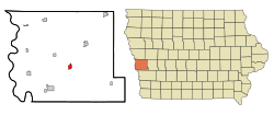 Location of Logan within Harrison County and Iowa