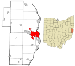 Location of Steubenville in Jefferson County and the state of Ohio