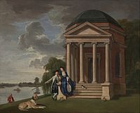 Johan Joseph Zoffany - David Garrick and his wife by his Temple to Shakespeare, Hampton - Google Art Project