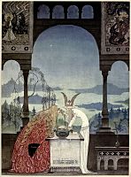 Kay Nielsen - East of the sun and west of the moon - the three princesses of whiteland - the King went into the Castle and at first his Queen didnt know him