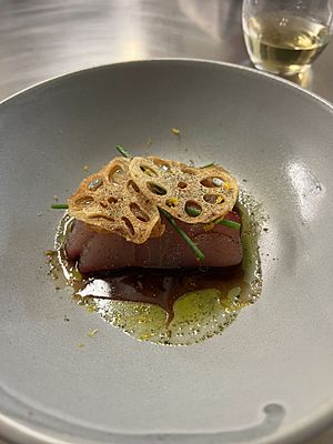 Kingfish crudo, lotus chips, ponzu2