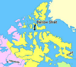 Map indicating Barrow Strait, Nunavut, Canada