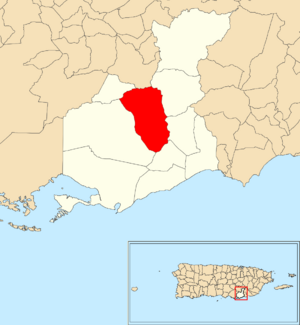 Location of Palmas within the municipality of Guayama shown in red