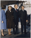 Photograph of President Gerald Ford, First Lady Betty Ford, President-Elect Jimmy Carter, and Rosalynn Carter Standing Under the Canopy Near the South Portico Following the Carters' Tour of the White House - NARA - 186838