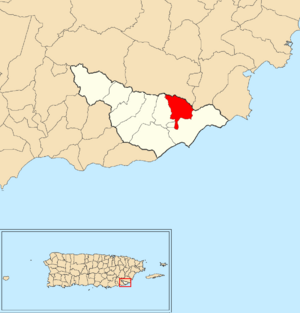 Location of Quebrada Arenas within the municipality of Maunabo shown in red