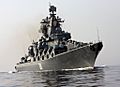 RIAN archive 395186 Russia will celebrate Pacific Fleet Day on May 21. The Guards guided-missile cruiser Varyag underway at sea