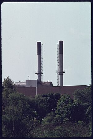 SMOKESTACKS OF THE HOLMES ROAD INCINERATOR, NO LONGER POLLUTE THE ATMOSPHERE. THE PLANT PREVIOUSLY BURNED OLD... - NARA - 557411