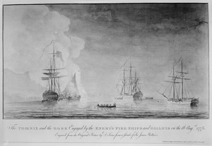 The Phoenix and the Rose engaged by the enemy's fire ships and galleys on Aug. 16, 1776, 08-16-1776 - NARA - 532907