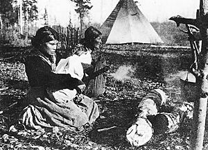 Three generations of Beaver women at Moberly Lake British Columbia NA-2211-48
