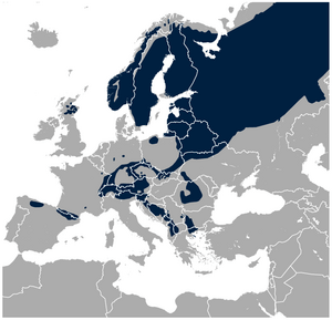 Western Capercaillie Tetrao urogallus distribution in Europe map.png