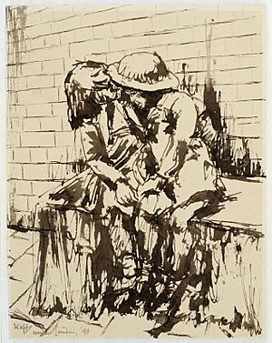 A Brother and Sister Sheltering in the Underground, 1941 (Art.IWM ART LD 795)