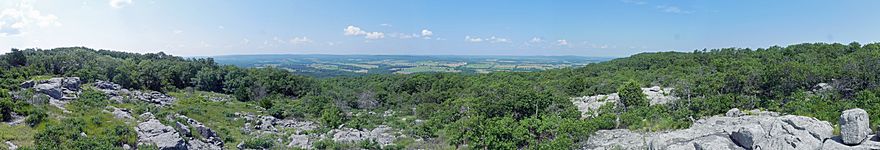 A panoramic of the valley to the east from the glade on Bald Knob