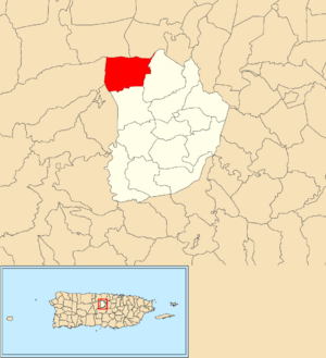 Location of Barahona within the municipality of Morovis shown in red