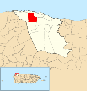 Location of Bejucos within the municipality of Isabela shown in red