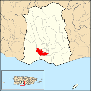 Location of barrio Canas Urbano within the municipality of Ponce shown in red