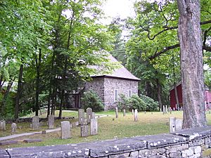 Cemetery and recreation of the 1717 Reformed Church on Huguenot Street in New Paltz, New York, USA