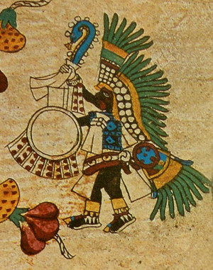 Danzante con un quetzalapanecáyotl en el festival del Xocotlhuetzi, en el folio 28