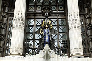 Detail of sculpture above the entrance of Selfridges on the Oxford Street, London 2013 (3)