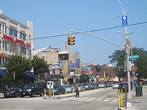 Looking east along Brighton Beach Avenue from the corner of Coney Island Avenue