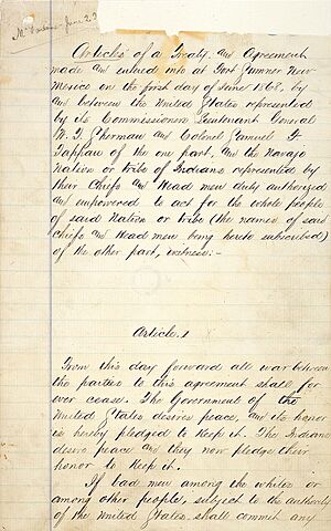 Front page of the Treaty of Bosque Redondo