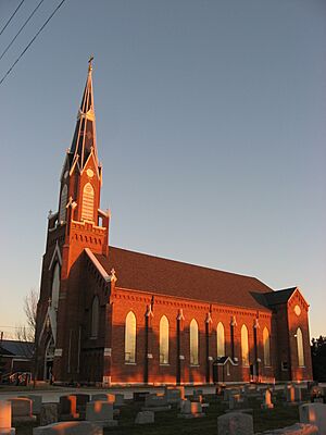 Holy Trinity Catholic Church in Trinity, Indiana, front and western side