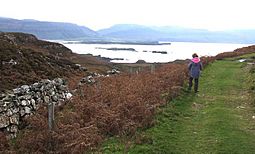 View from Ulva: Inch Kenneth is the longer island behind Geasgill Mor and Beag