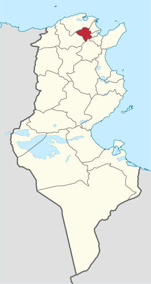 Map of Tunisia with Manouba highlighted